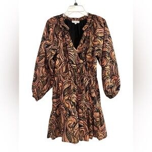 Karina Grimaldi Black and Tan Paisley Dress Sz M